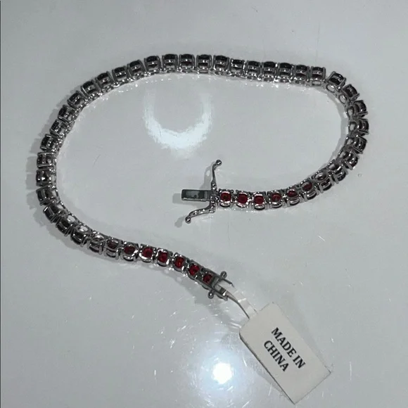 NWT NYC11 Sterling Silver Genuine Red Garnet Eternity Line Bracelet Boho - Picture 5 of 11